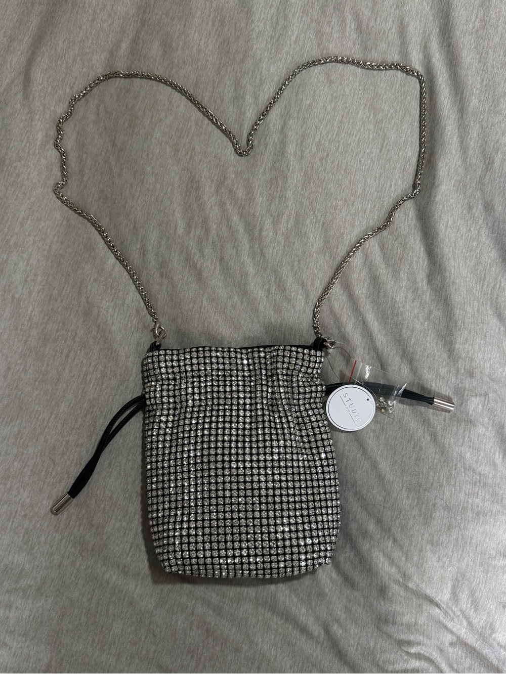 Rhinestone Crossbody Pouch Bag - Black Crystal